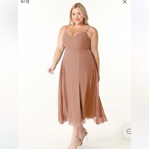 NWT Azazie Clarissa size 14 champagne rose tea length bridesmaid dress wedding